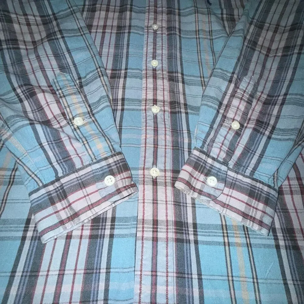 UEC Ralph Lauren BLAKE 100% COTTON BLUE GREY Plaid Shirt SZ LARGE
